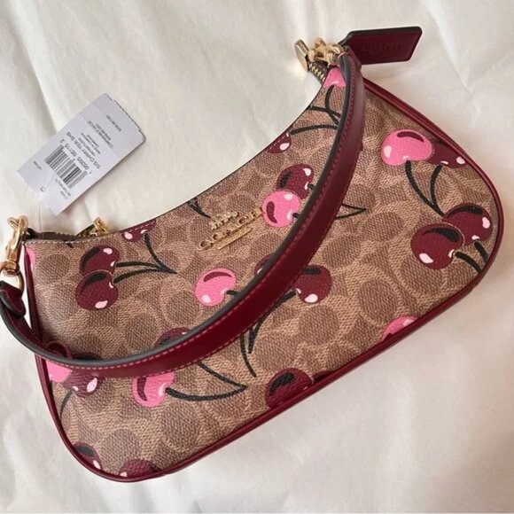 COACH Teri Shoulder Bag In Signature Canvas With Cherry Print - Picture 4 of 7